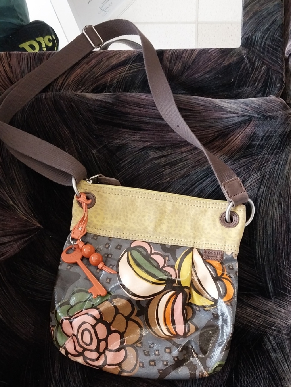 Fossil Key-per Yellow and Multicolor Floral Crossbody Bag